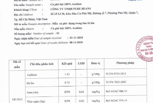 Giấy kết quả kiểm định sản phẩm (Arabica)-01