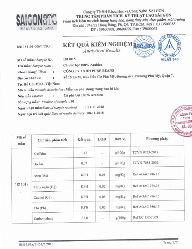 Giấy kết quả kiểm định sản phẩm (Arabica)-01